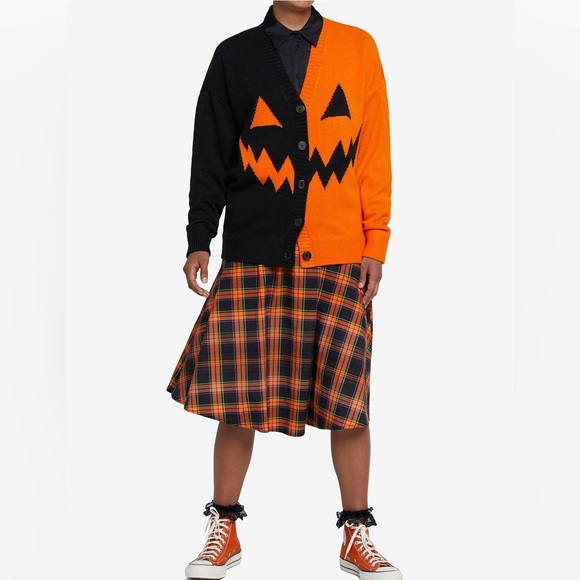 Pumpkin color block jack o lantern knit cardigan sweater nwot - Picture 2 of 4